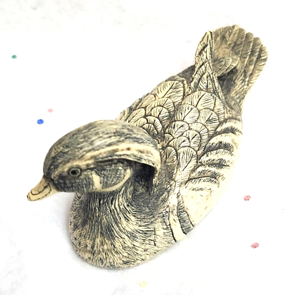 Vtg 1980s Artek Faux Scrimshaw Wood Duck Signed G del